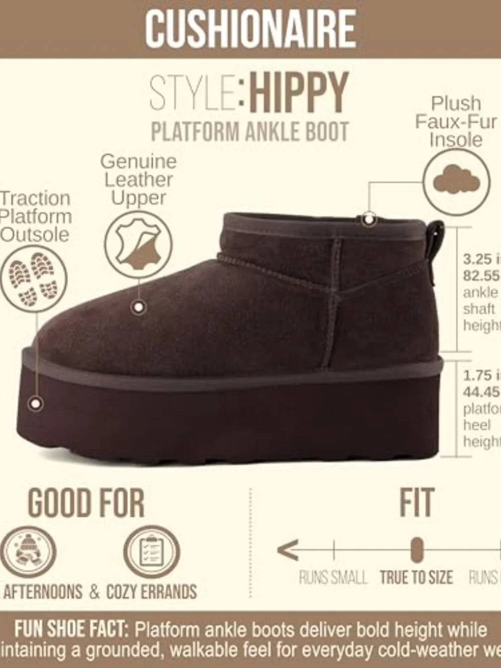 Genuine Suede Platform Ankle Boots with Faux Fur Lining, Slip-On Design